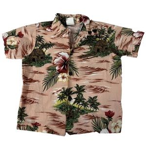 Nui Nalu Kids Unisex Size 4 Hawaiian Shirt Button Down Pink Green  #1919